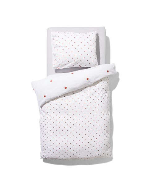 housse de couette 140x200/220 coton doux blanche à pois marron