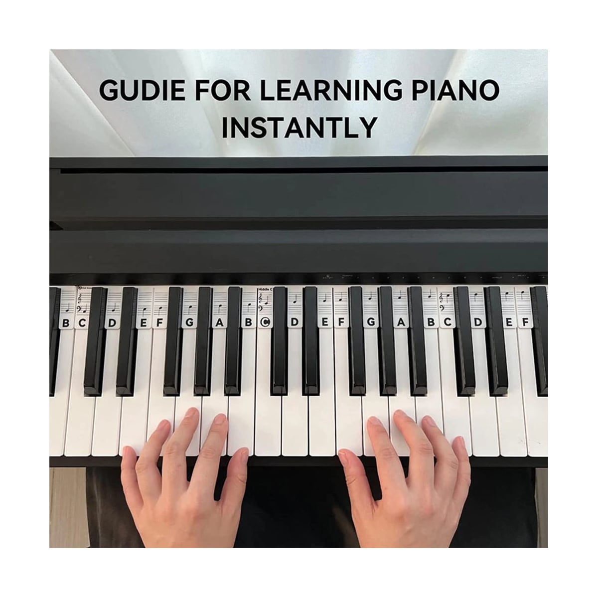 Avtakbare note-etiketter til piano og keyboard, 61 tangenter Hvit