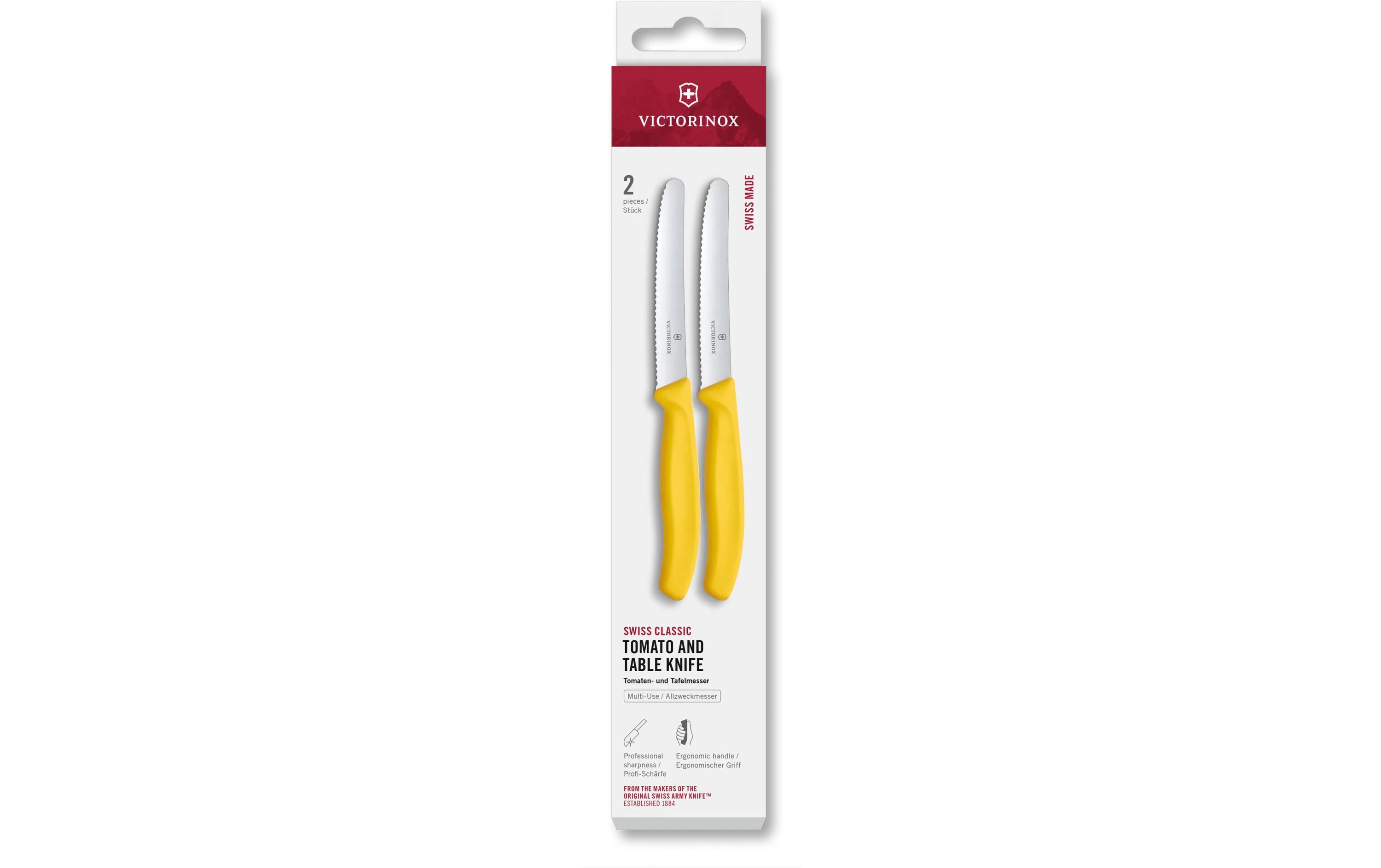 Tafelmesser Swiss Classic, 11 cm, Gelb, 2 StückTomatenmesser mit extra scharfem Wellenschliff