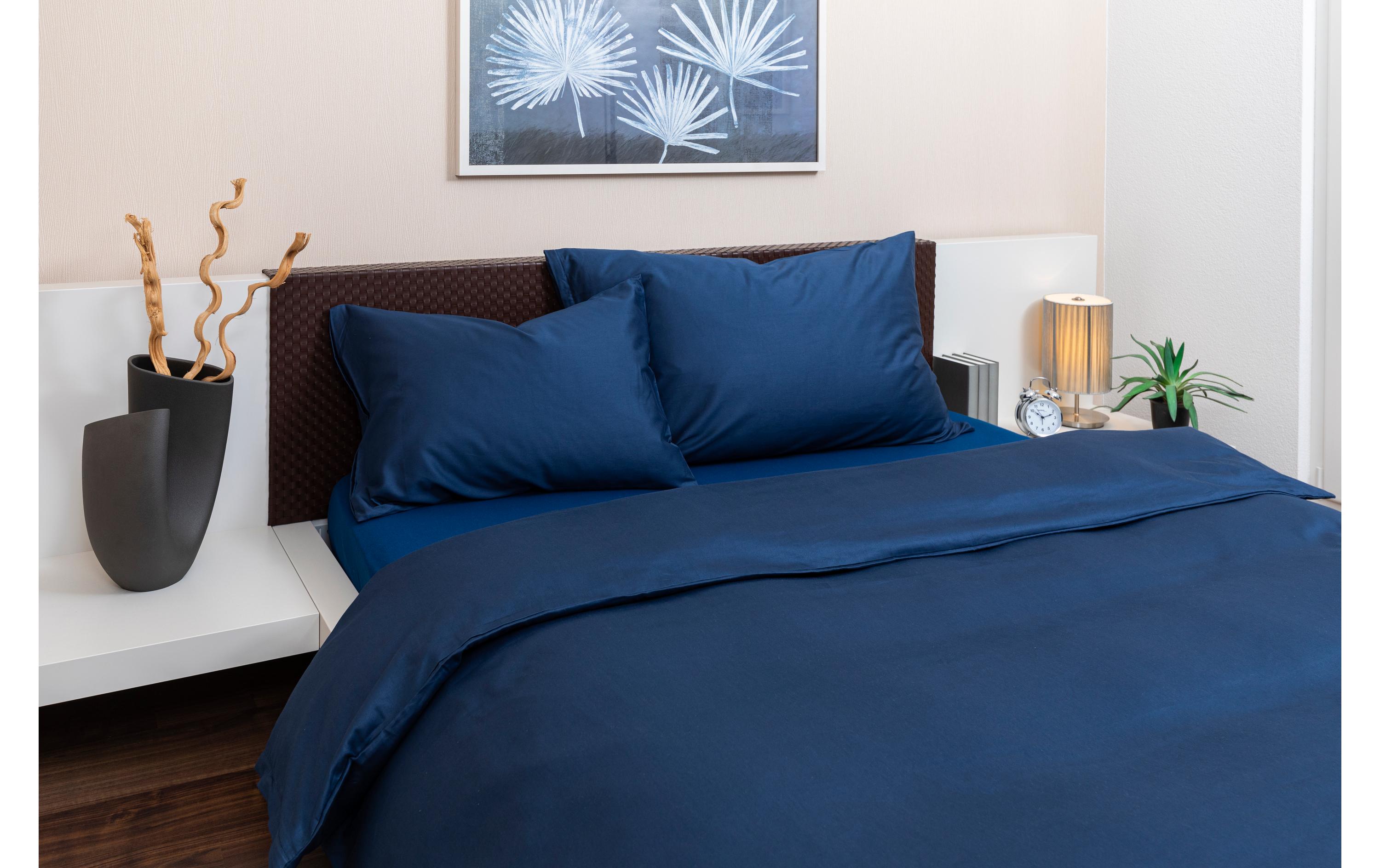 Bettwäsche Satin 200 x 210 / 50 x 70, Marineblau3-teiliges Set aus reinem Baumwollsatin