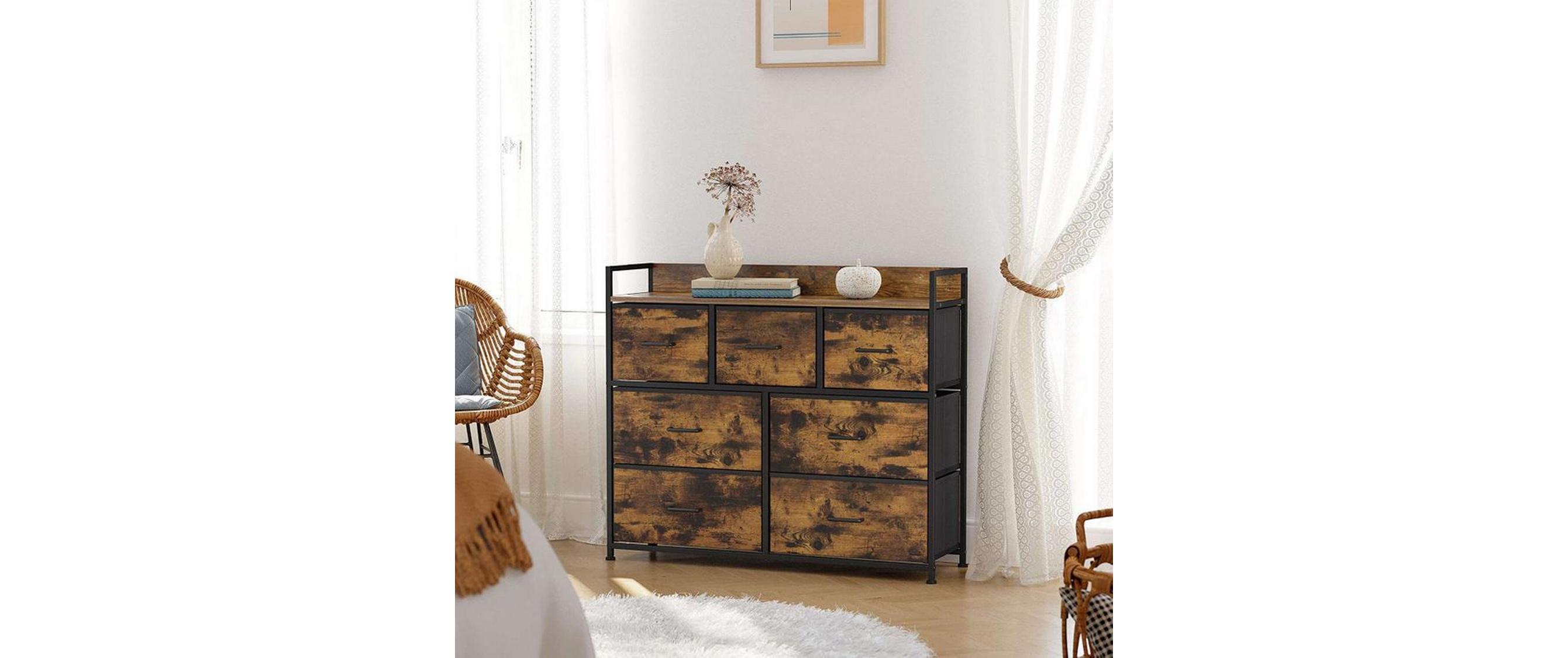Kommode Industriell 98 cm x 85 cm, Braun/Schwarz<br>Schrank
