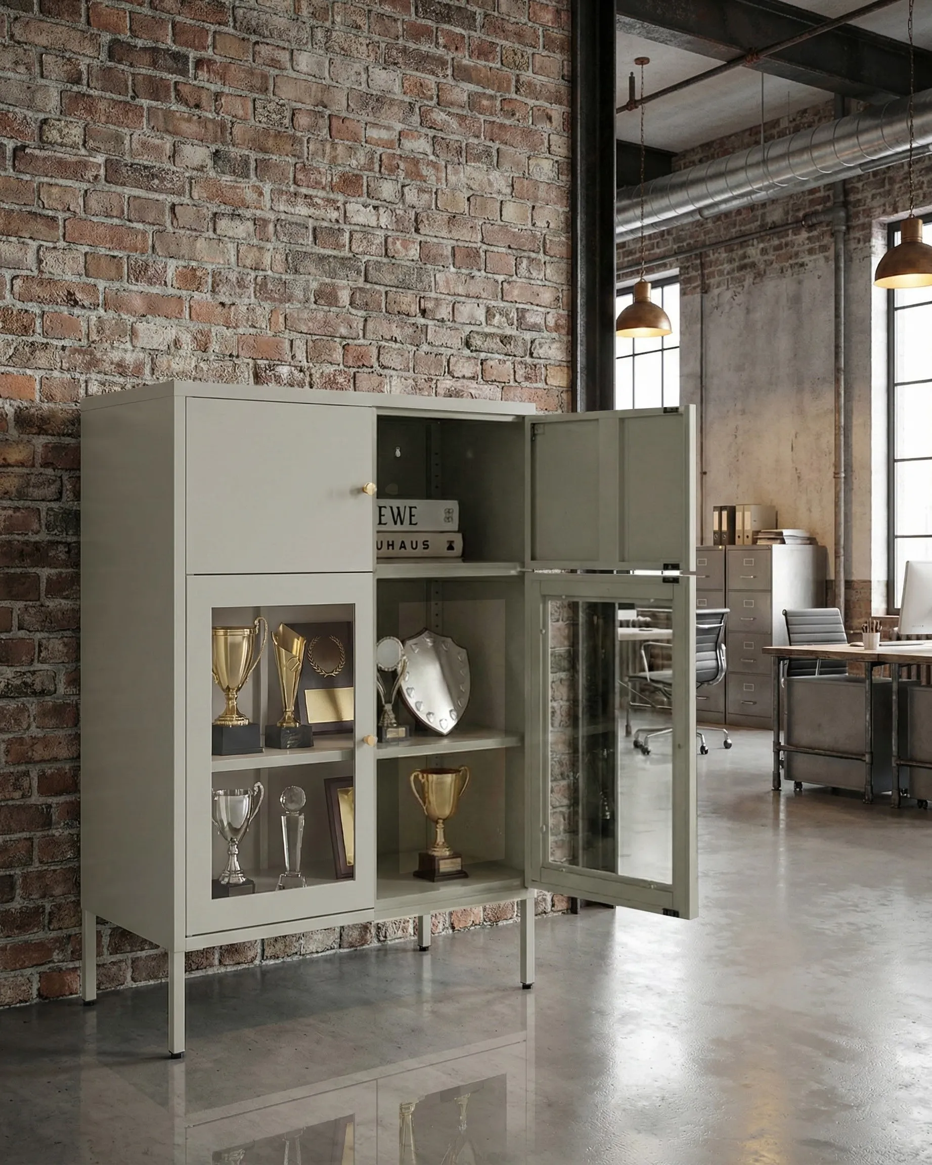 Glazen vitrinekast ESHOLT Metaal 80 cm Lichtbeige