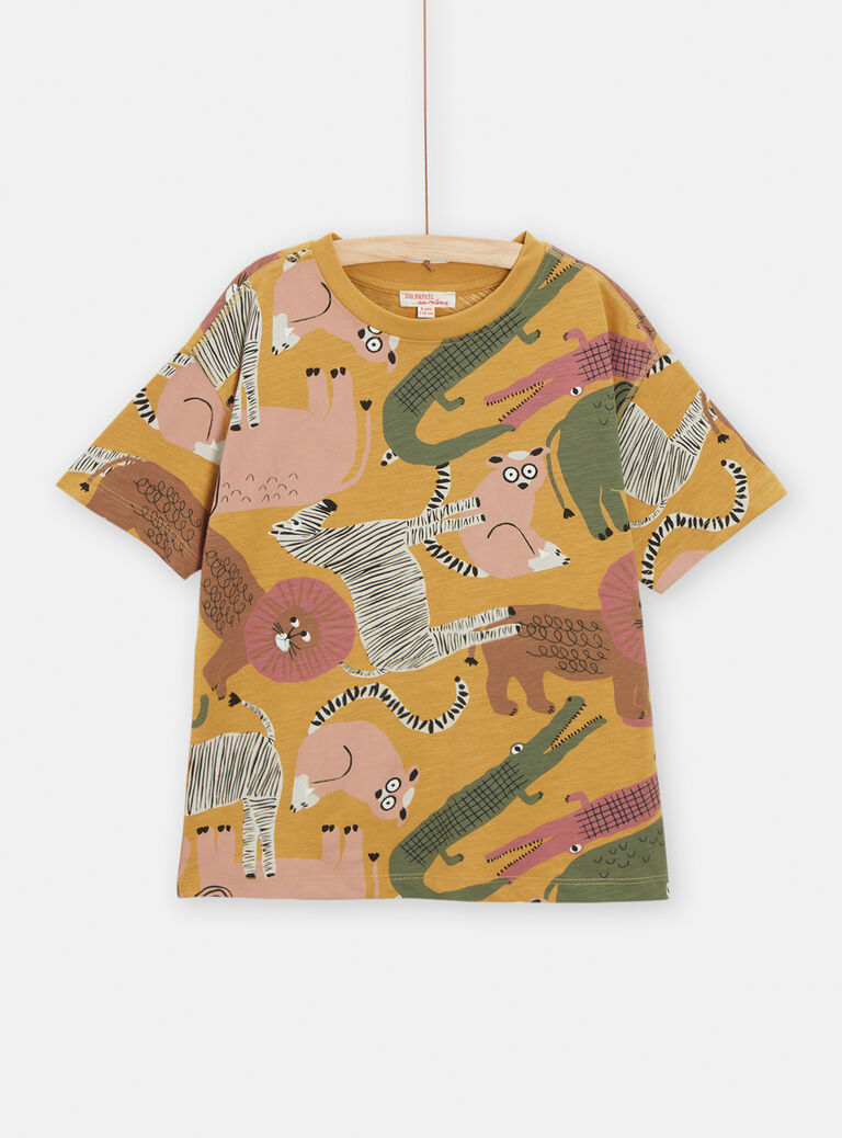 T-shirt jaune à animation savane pour garçon
