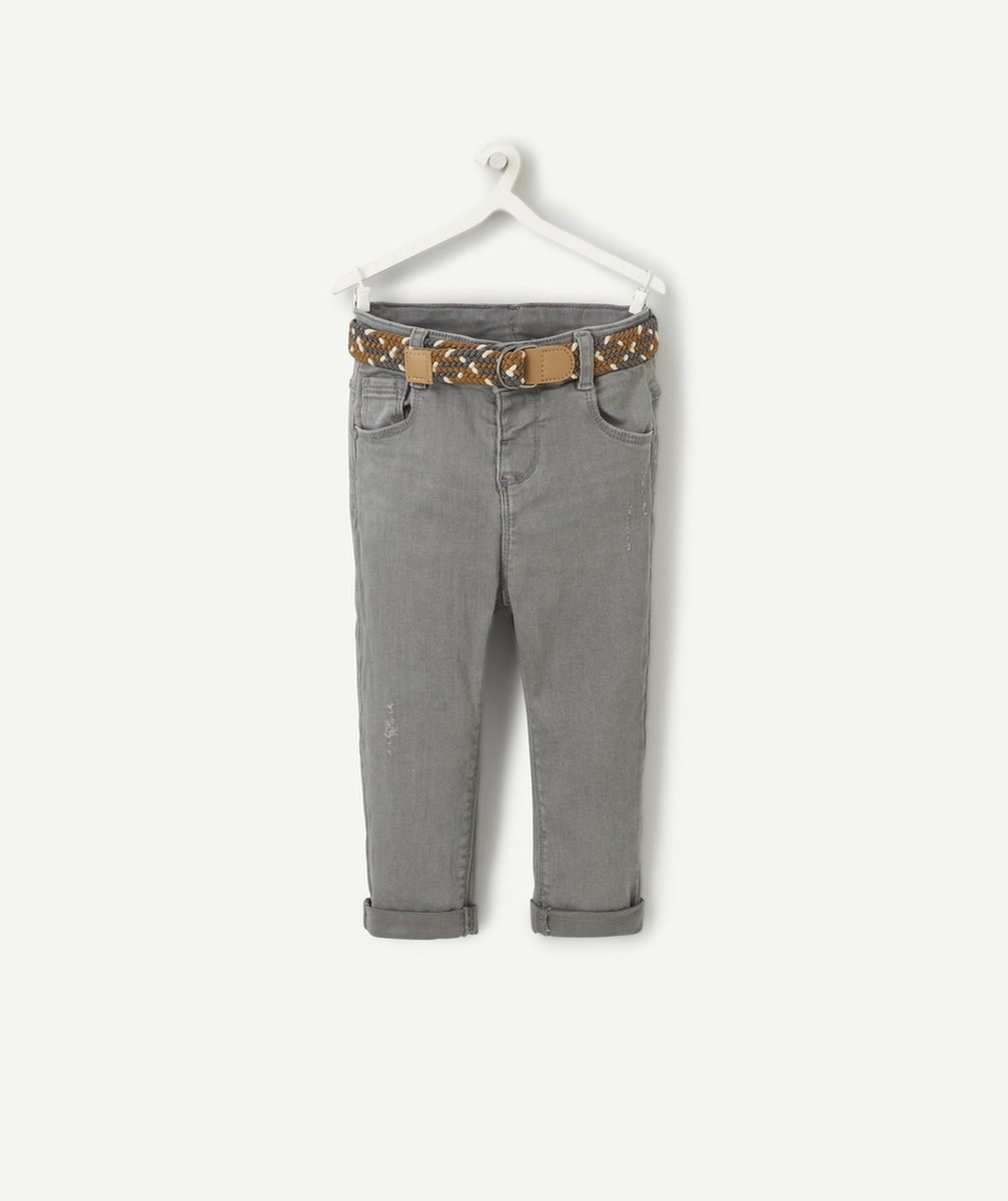 PANTALON DROIT BÉBÉ GARÇON EN DENIM LOW IMPACT GRIS AVEC CEINTURE