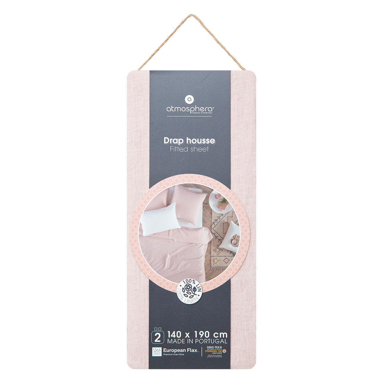 Atmosphera Drap housse Linah en lin lavé bonnet 30 cm rose