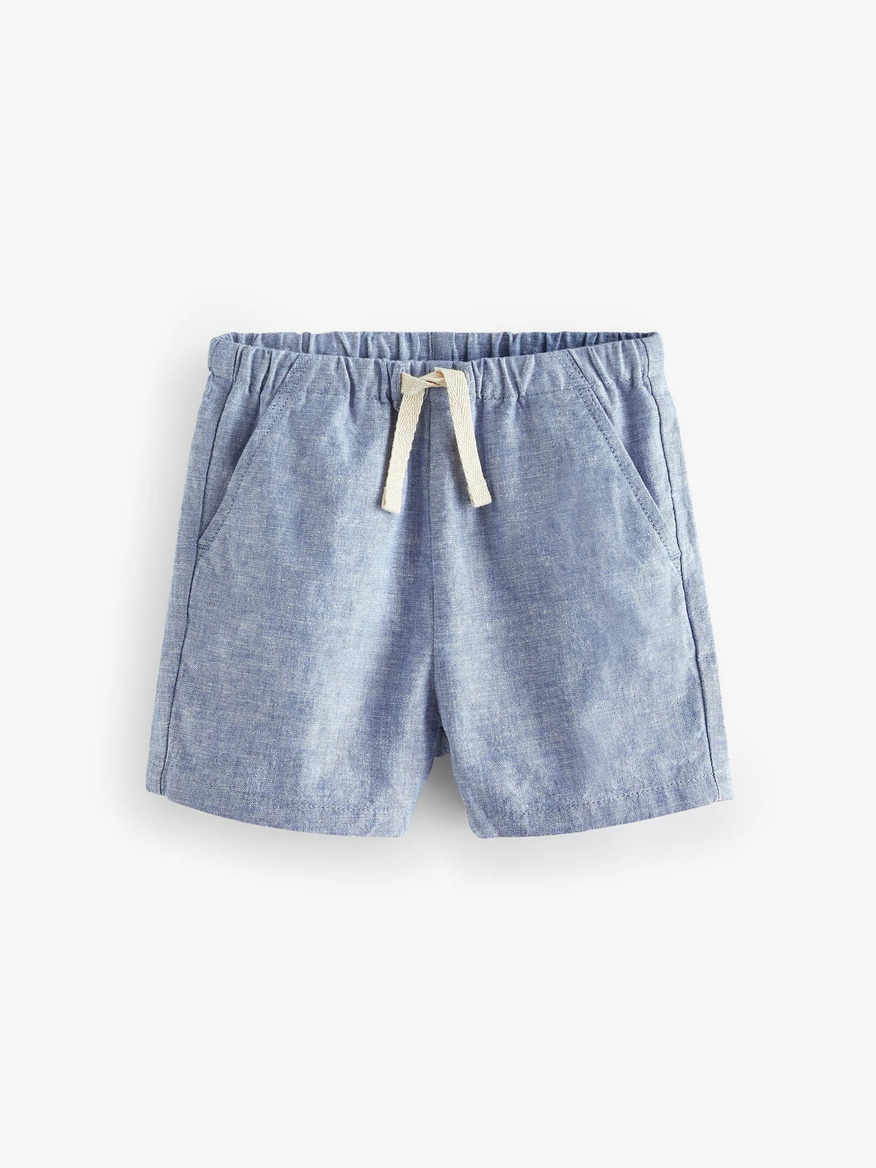 Blauwe chambray - Short met elastische taille van linnenmix (3 mnd-7 jr)