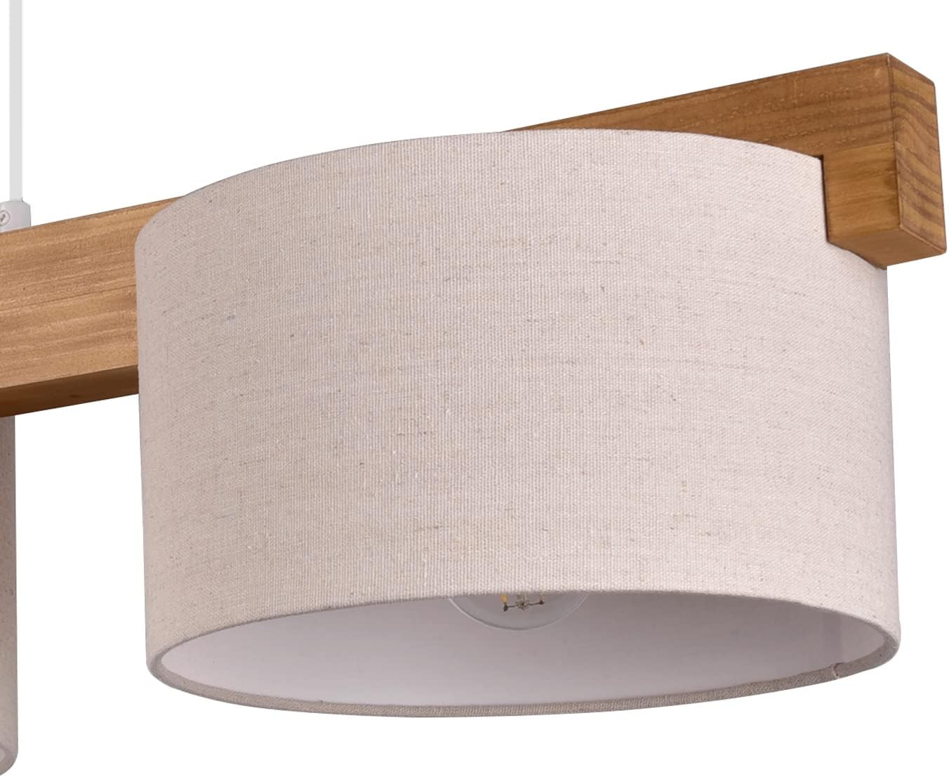 meineWunschleuchte Holzbalken Pendelleuchte 3 flammig mit Stoff Lampenschirmen in Beige, Breite 100cm