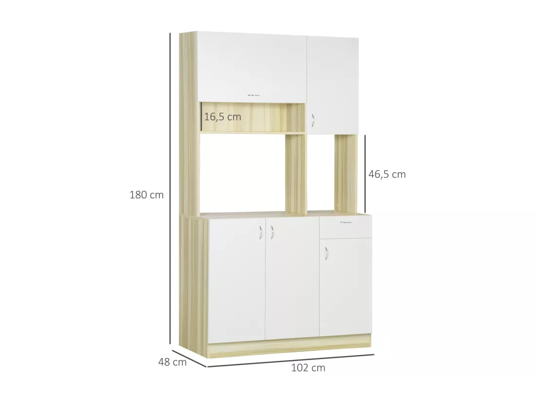HOMCOM Armoire de cuisine contemporaine rangement- buffet haut - 5 portes, 1 tiroir, 3 niches - 102 x 48 x 180 cm