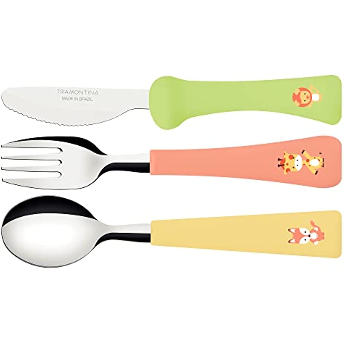Jogo de Talheres Infantil Tramontina Baby Friends com L&acirc;minas de A&ccedil;o Inox e Cabos de Polipropileno Colorido 03 Pe&ccedil;as