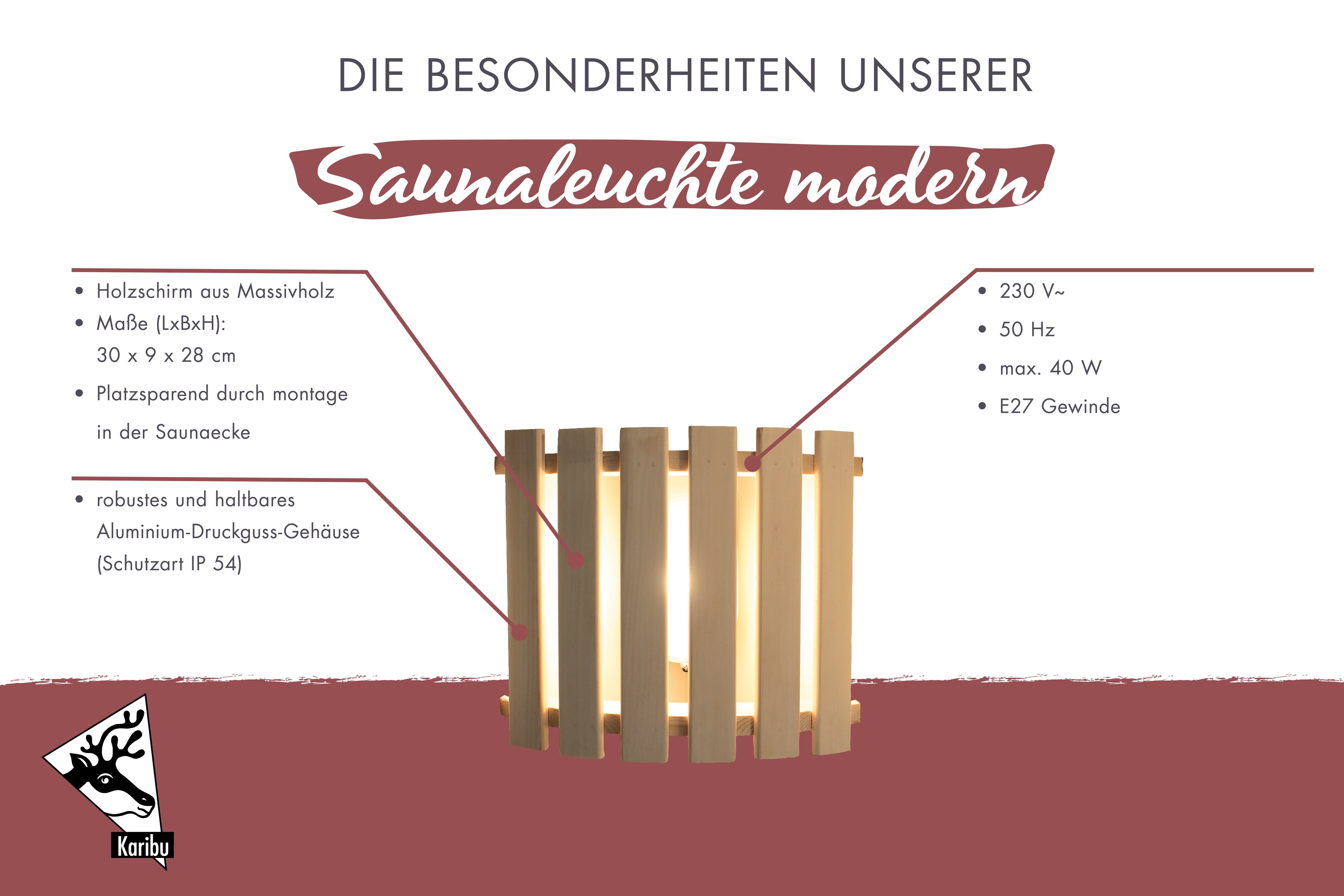 Karibu Saunaleuchte Modern Blendschirm Saunalicht Saunalampe Halterung Sauna