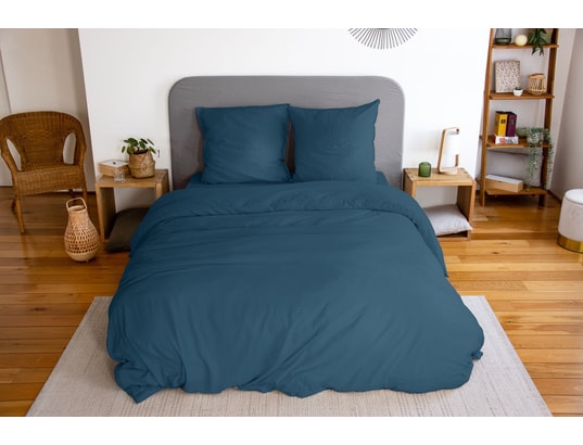 COTE DECO - Ensemble couette + 2 oreillers Parure de lit - 100% microfibre lavée - 240 x 260 cm - bleu...