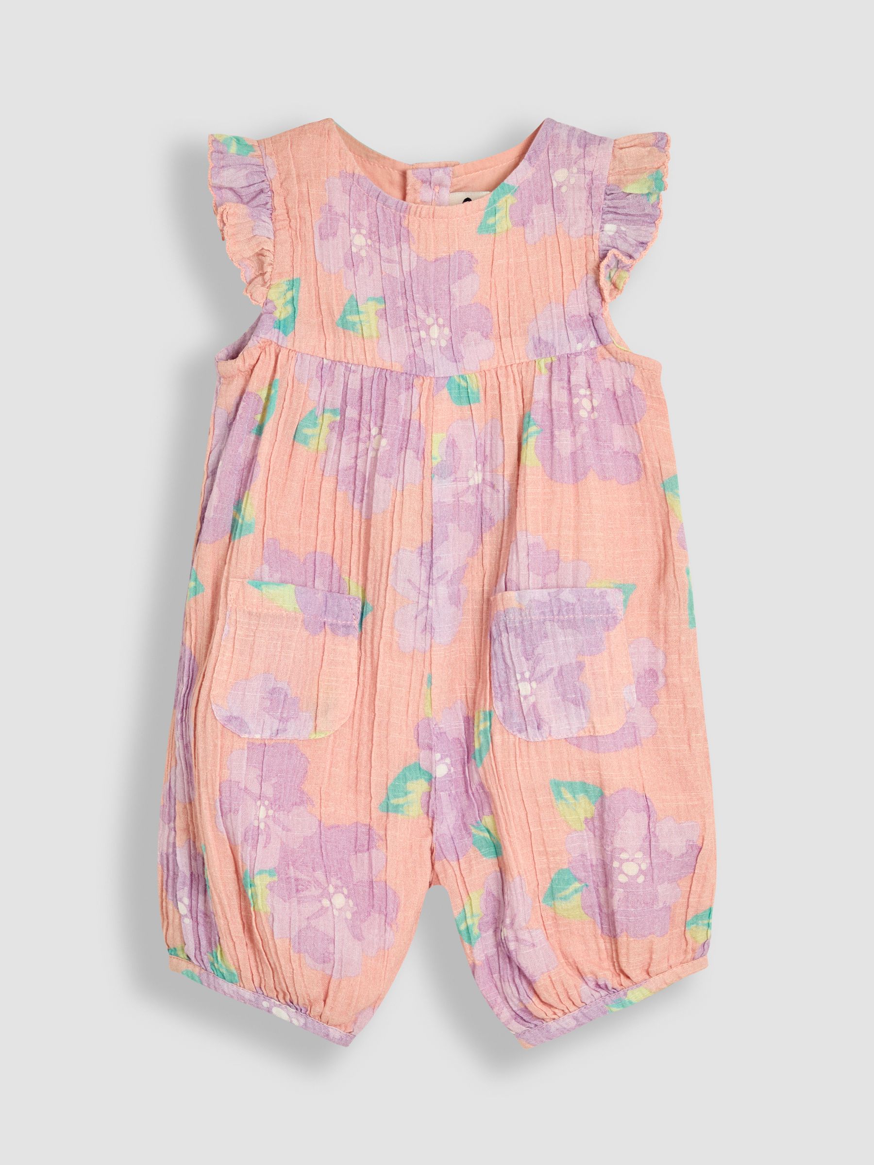 JoJo Maman Bébé 100% Cotton Pretty Ruffle Shoulder Sunsuit with Headband