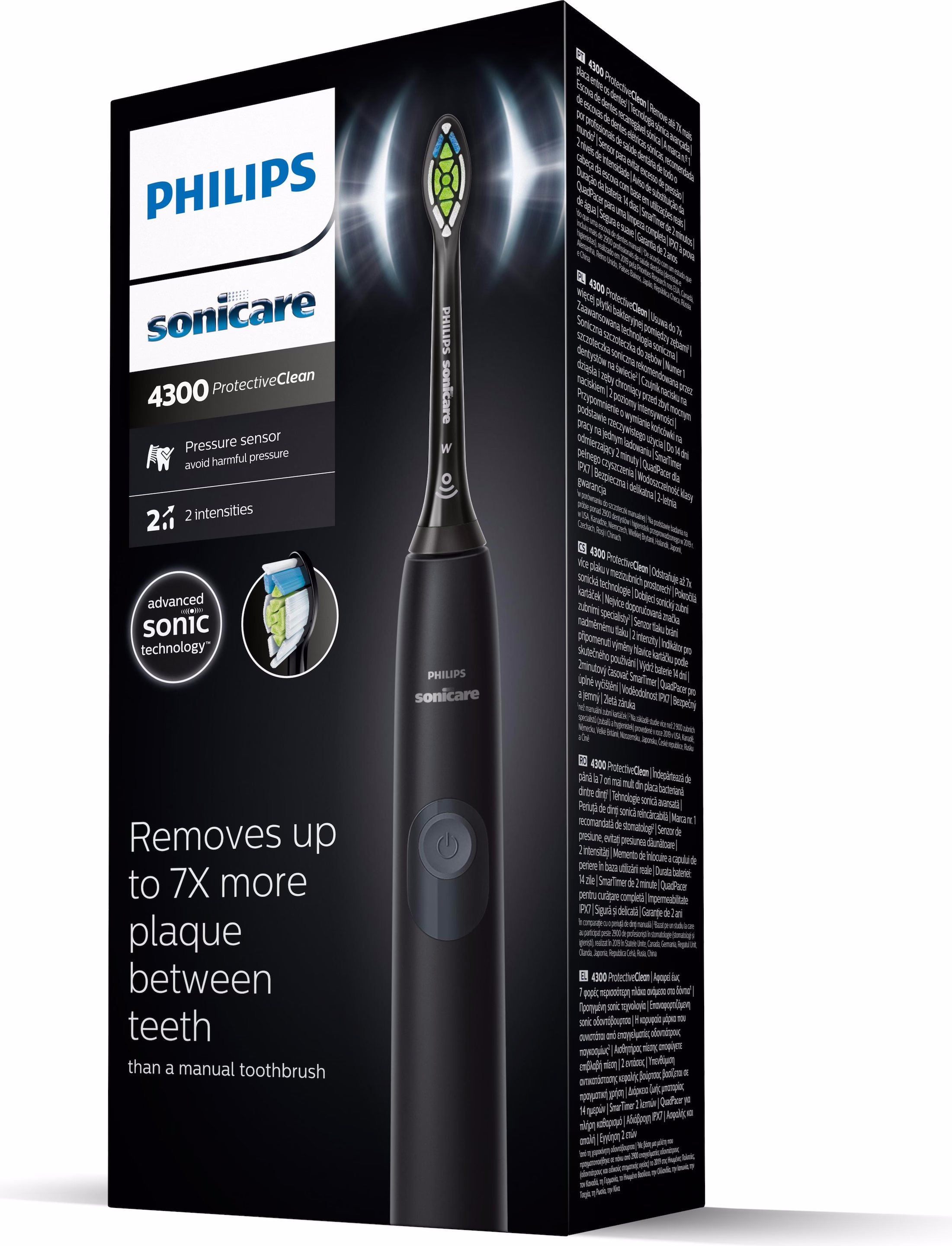 Sonicare ProtectiveClean 4300 Elektrische Zahnbürste Schallzahnbürste mit Induktiver Ladestation (HX6800/44) - Schwarz / Grau