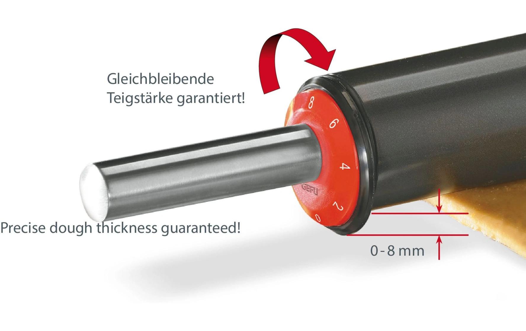 Wallholz Exact Rot/SchwarzTeigroller mit stufenlos einstellbarer Teigstärke