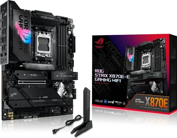 ASUS ROG STRIX X870E-E GAMING WIFI - Bundkort - ATX - Socket AM5 - AMD X870E Chipset - USB4, USB-C 3.2 Gen 2x2, USB-C 3.2 Gen2, USB 3.2 Gen 2, USB 3.2 Gen 1 - Wi-Fi 7, 5 Gigabit Ethernet, Bluetooth - onboard grafik (CPU påkrævet) - HD Audio (8-kanale