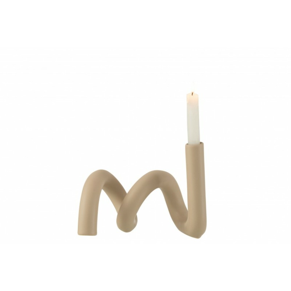 Bougeoir tordu en céramique beige 27x15x18cm