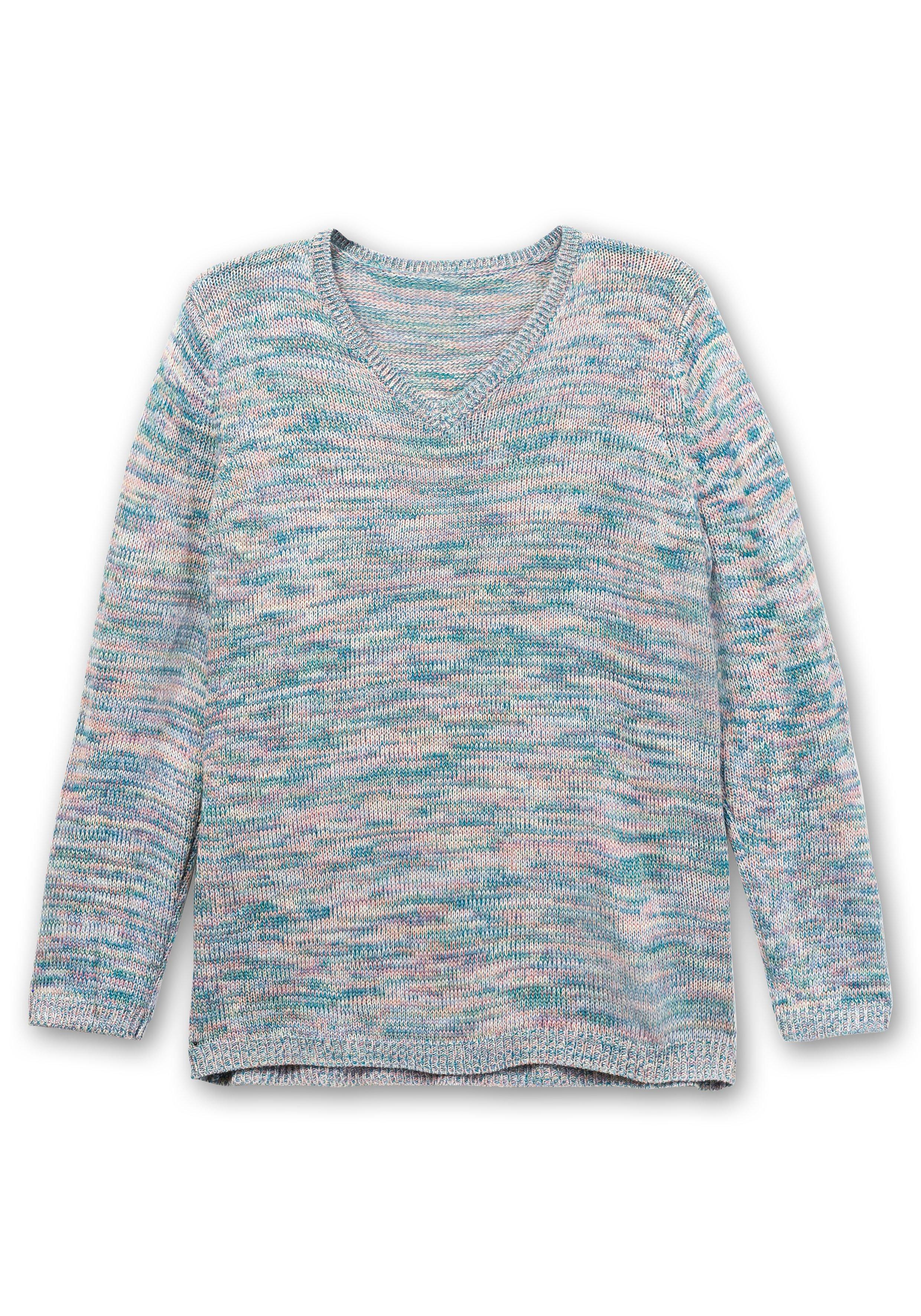 Pullover in melierter Optik, mit V-Ausschnitt