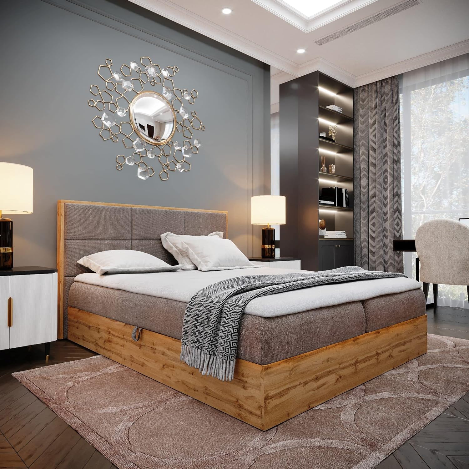 Furnistar Boxspringbett LOFT 1-180x200cm Braun. Doppelbett mit Bonellmatratze, Bettkasten, Topper, Kopfteil.
