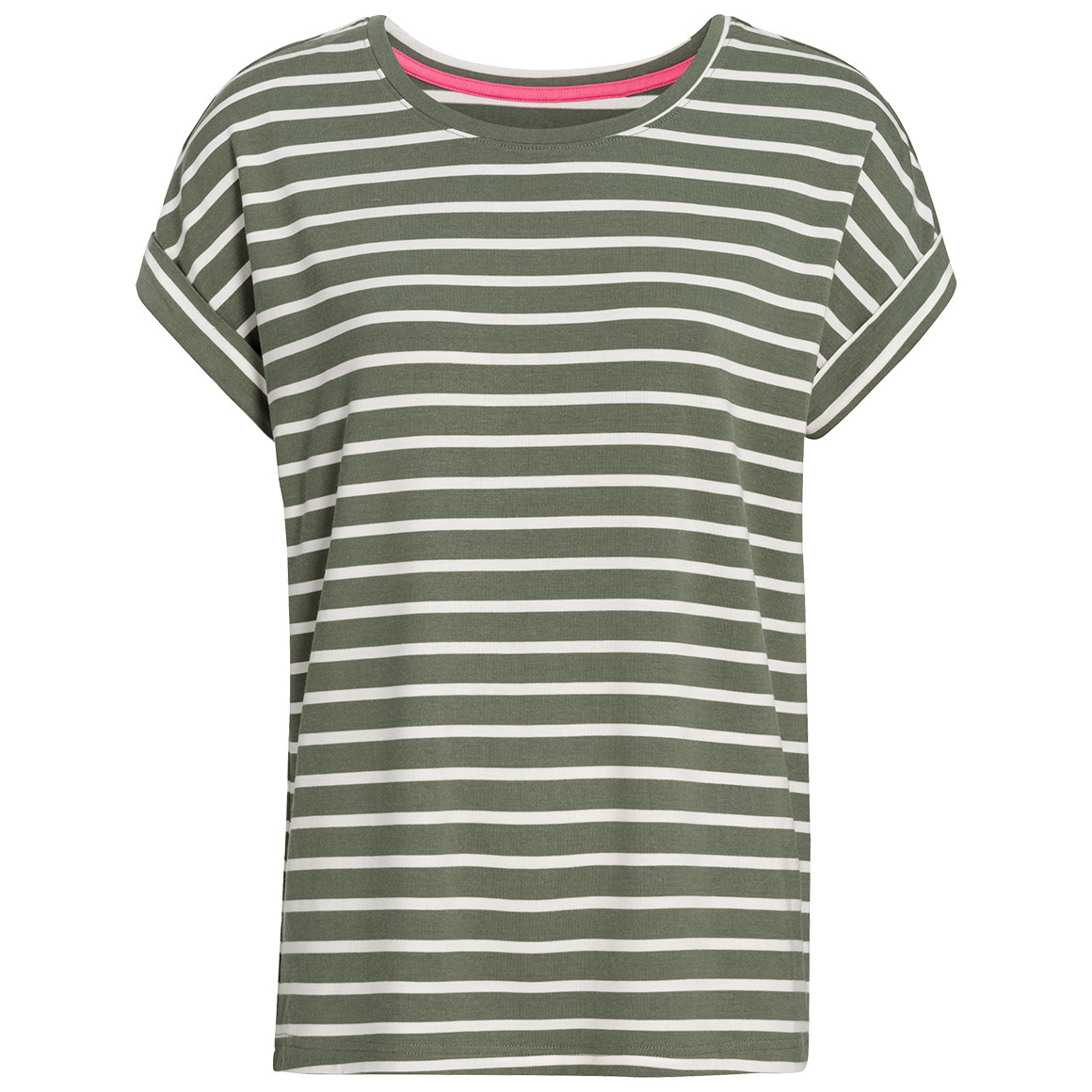 Gina Benotti Damen T-Shirt mit fixierten Turn-ups dunkelgrün / weiss