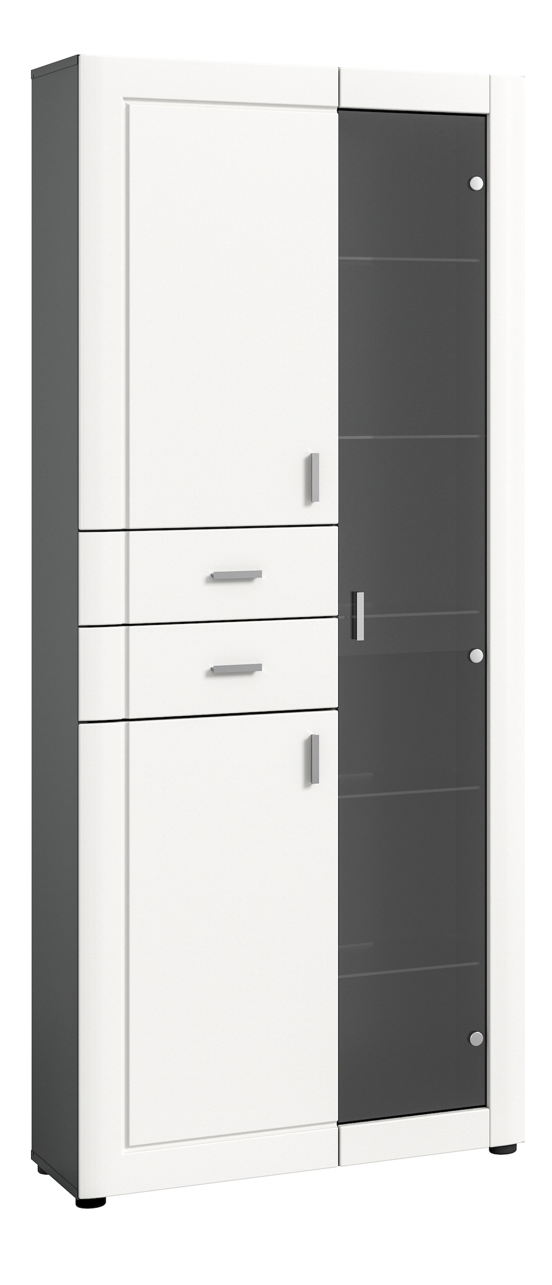 Vitrine LAGO 80 x 194 cm weiß matt/grau