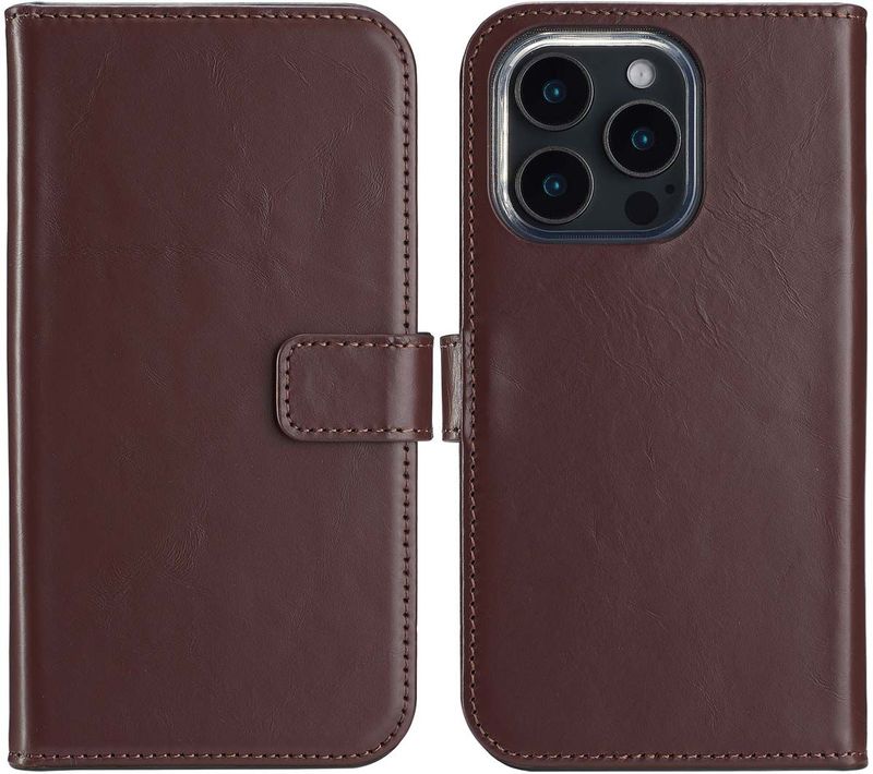 Selencia Echt Leren Bookcase voor de Apple iPhone 16 Pro Max - Bruin
