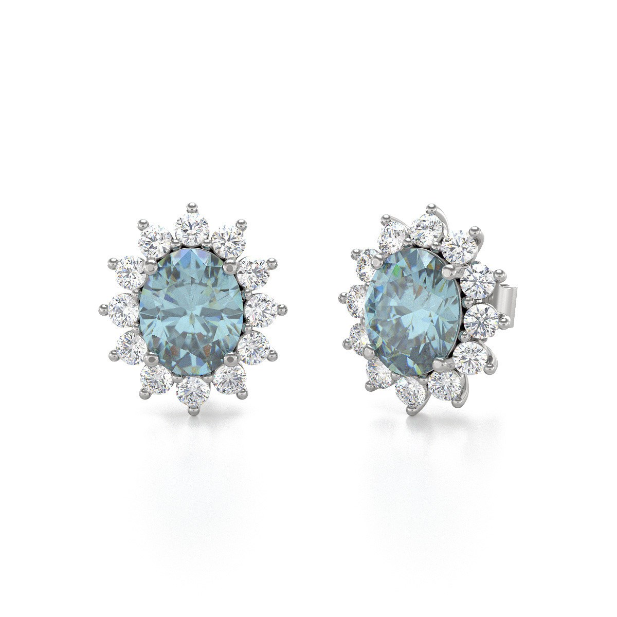 Boucles d'oreilles ADEN Or 585 Blanc et Aigue-Marine Forme Marquise 1.25grs