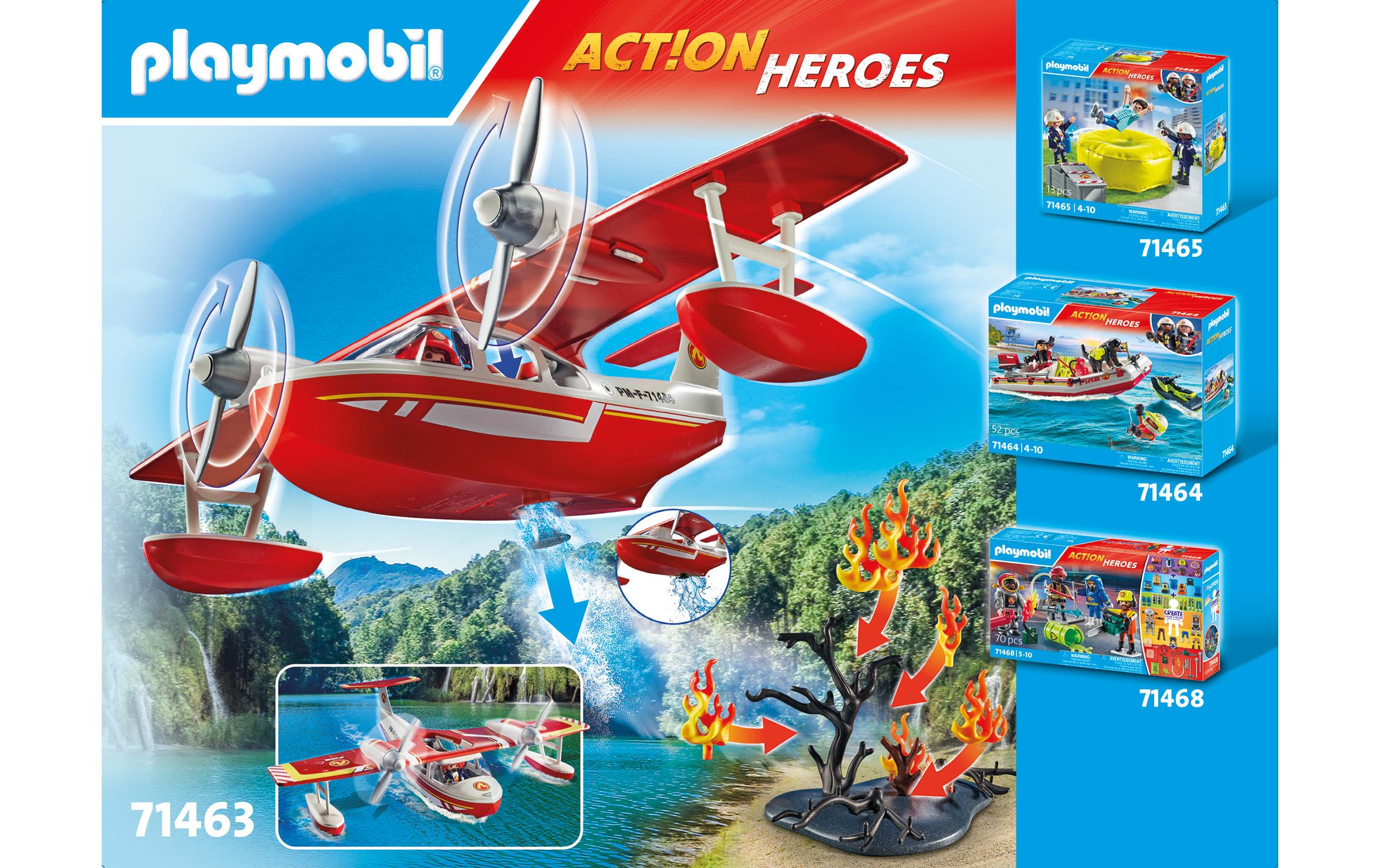 Action Heroes Feuerwehrflugzeug mit Löschfunktion 71463Spielset für kleine Feuerwehrhelden