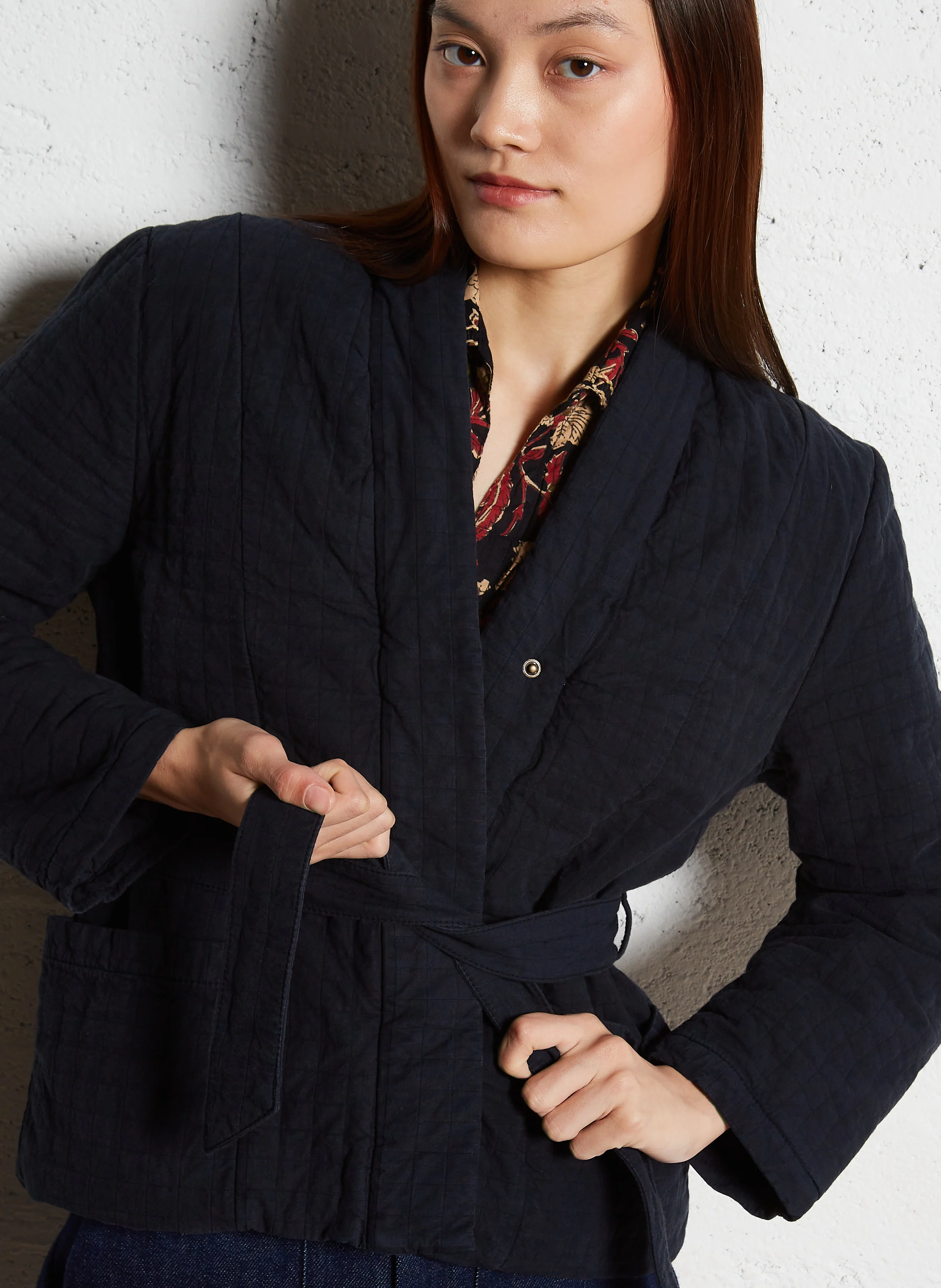 VERTU - Kimono droit col V en coton | Bleu