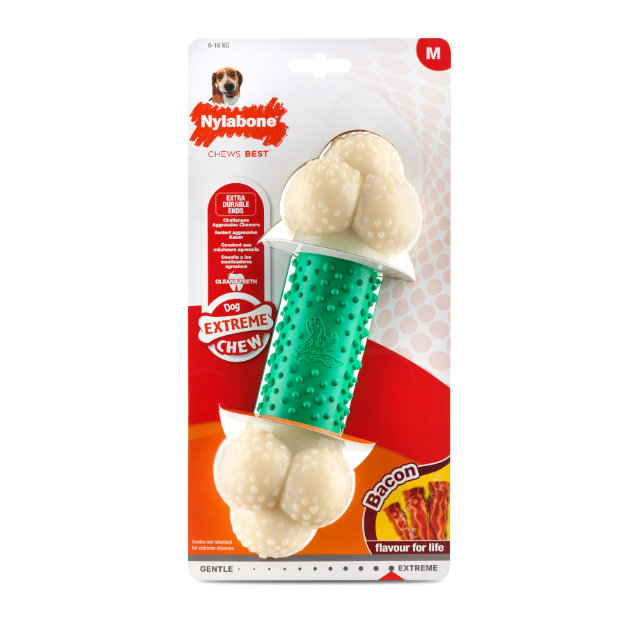 Brinquedo para mastigar Nylabone Extreme Chew Bacon Double Action para cães