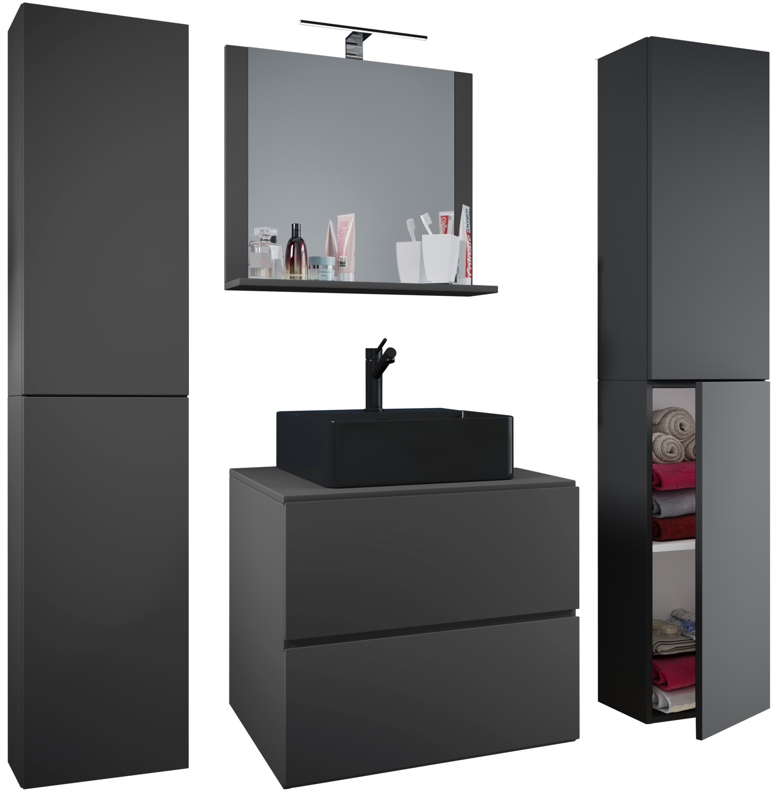 5-teiliges Badmöbel-Set LENDAS BL XL - anthrazit - 60 cm