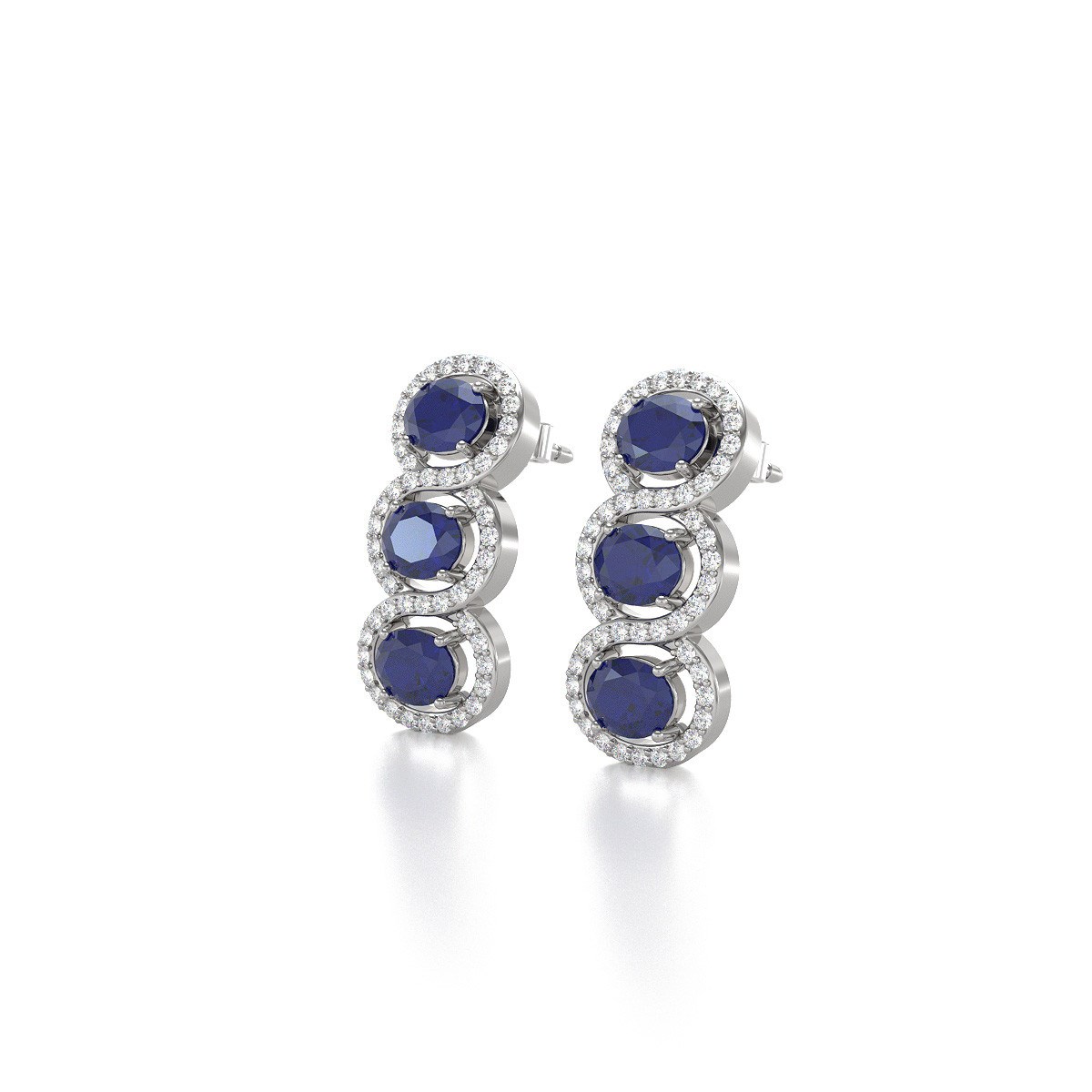 Boucles d'oreilles ADEN Or 585 Blanc Saphir forme Ovale et Diamants 4.55grs