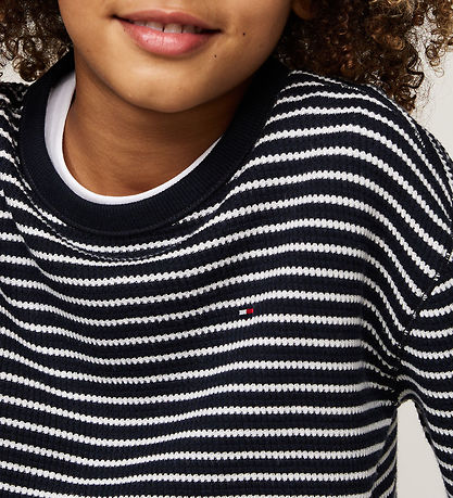 Tommy Hilfiger Bluse - Flag Mini Waffle - Blåe/White Stripes