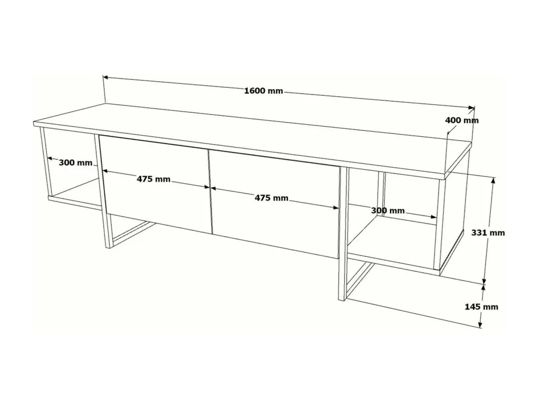 Meuble TV Arneb, Buffet de salon, Armoire basse pour TV, Base murale de rangement, 160x40h48 cm, Blanc et Or