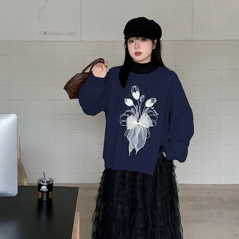 Ashteroid - Sweatshirt met ronde hals en bloemenprint en split