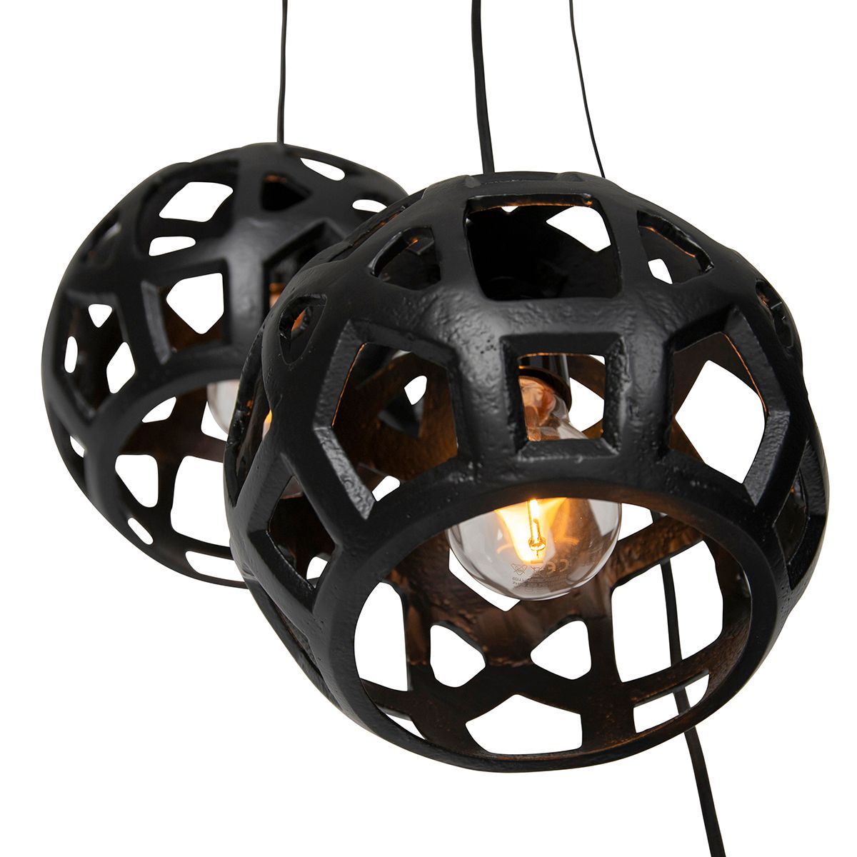 Industriële hanglamp zwart rond 3-lichts - Bobby