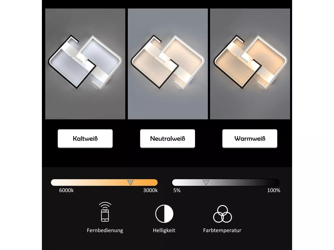 Plafonnier LED Salon Dimmable Avec Télécommande Plafonnier Noir 35w