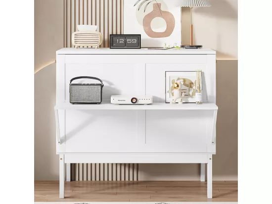Lit gigogne Lit adulte 90 x 200 Lit mural avec sommier à lattes Armoire verticale Bois Blanc