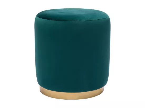Pouf rond en velours bleu pétrole et métal doré D40 cm AMAYA