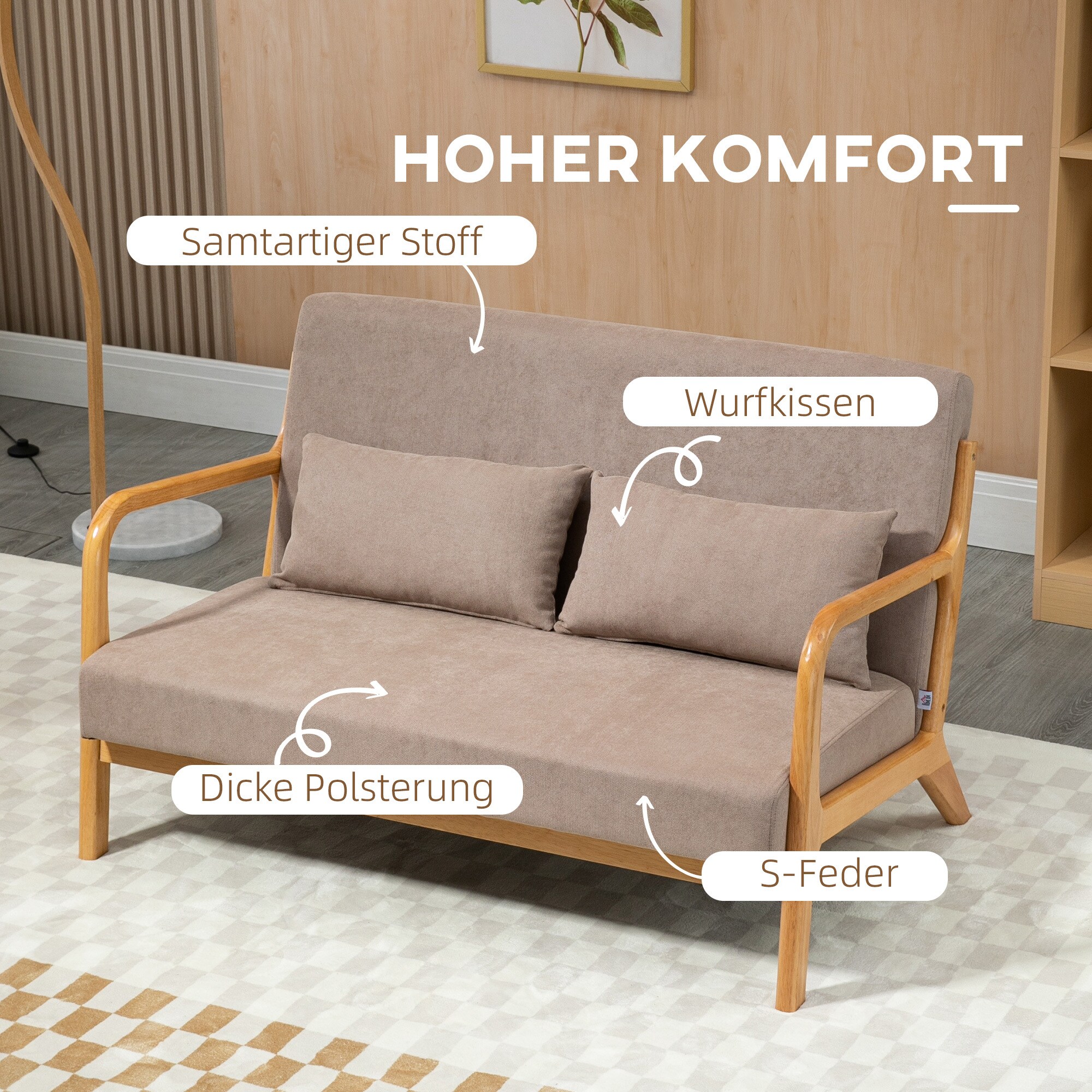 HOMCOM 2-Sitzer Sofa mit Rückenkissen grau 122L x 71B x 76H cm