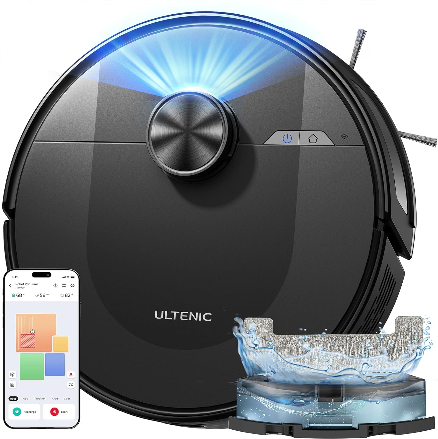 Ultenic Saugroboter mit Wischfunktion 6000Pa, Staubsauger Roboter mit LiDAR Navigation, 3 in 1 Saug und Wischroboter, 150 Min Laufzeit, App Steuerung, Ideal für Tierhaare, Teppich & Hartböden​