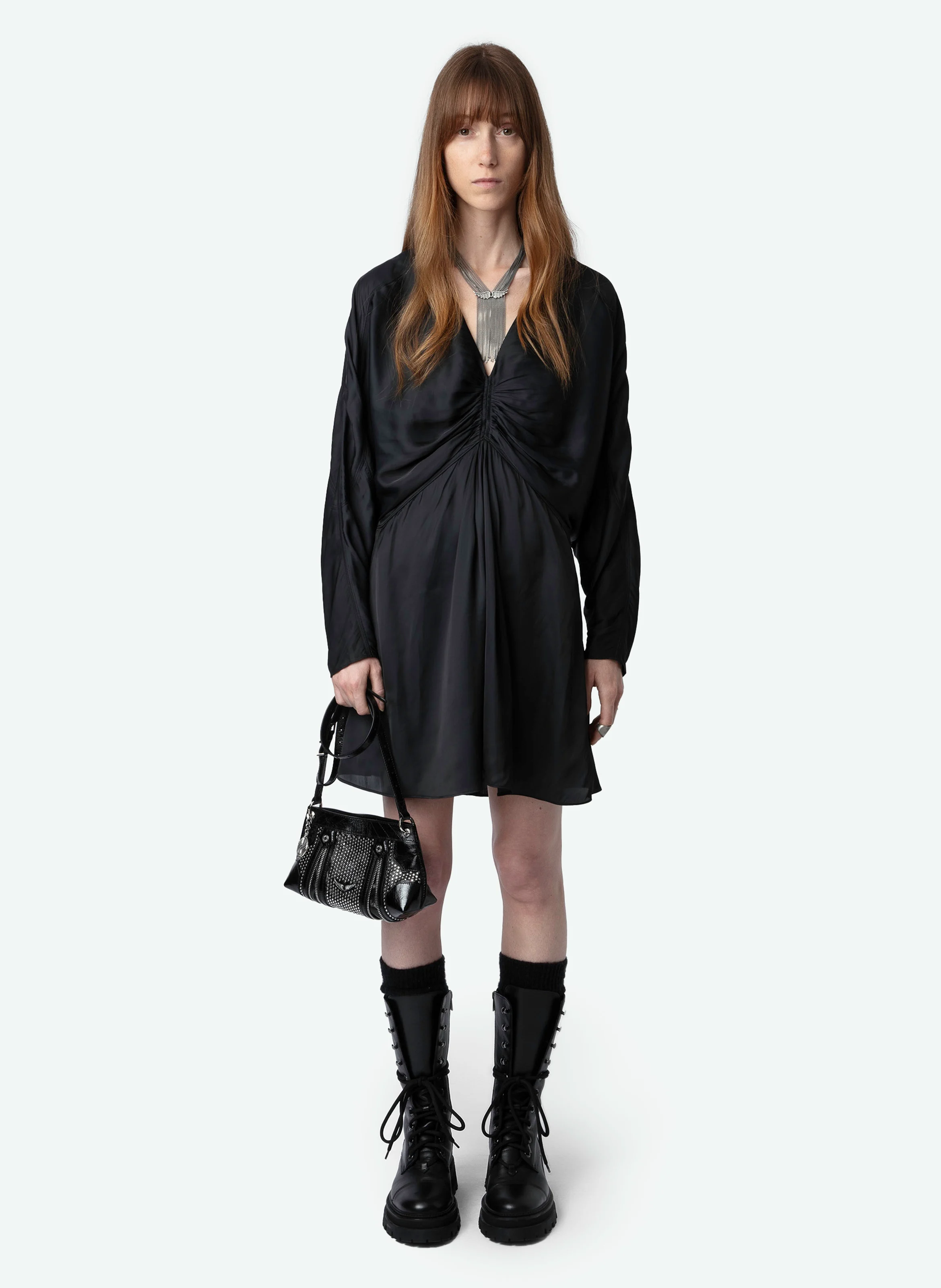 ROOTH - Robe courte satinée effet drapé| Noir