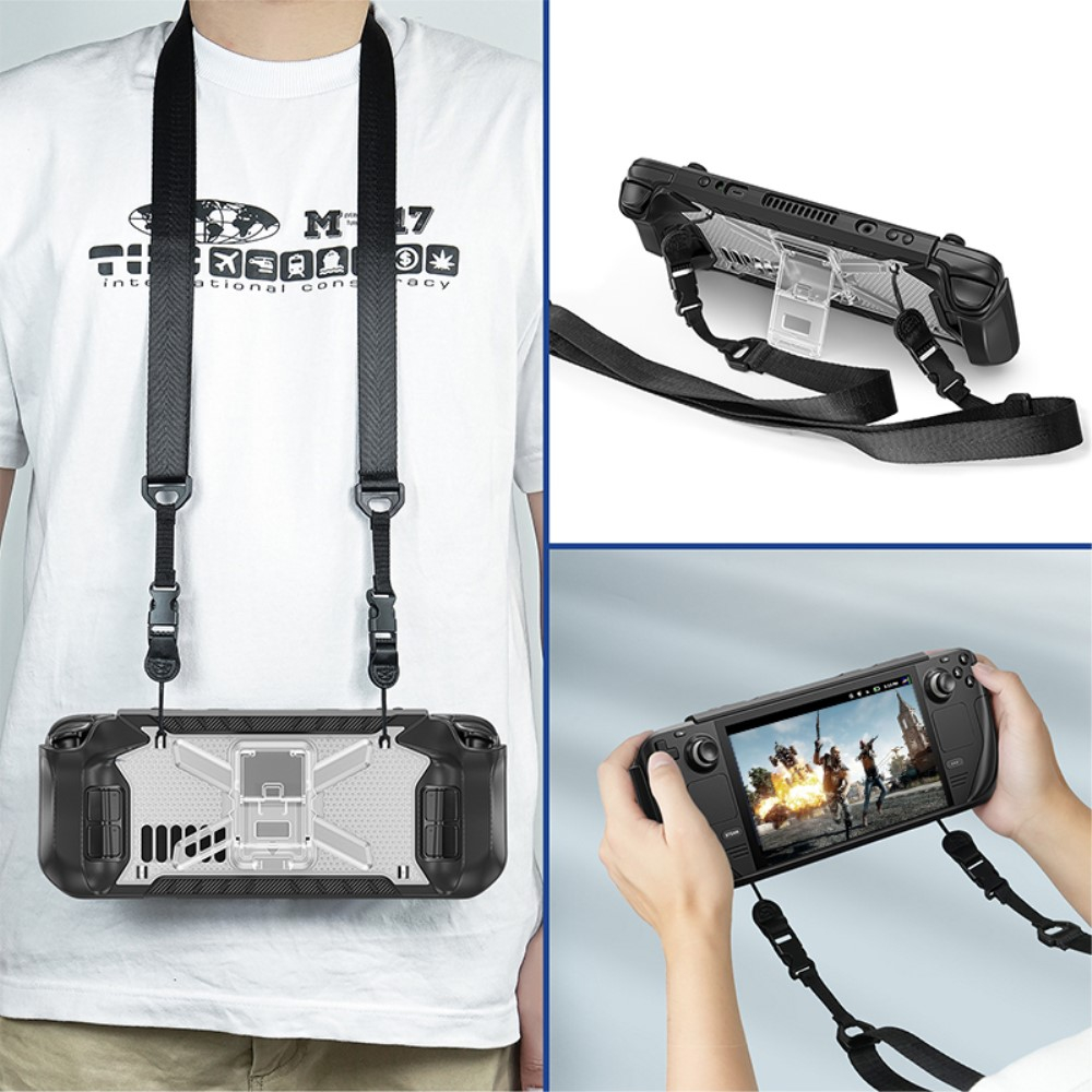Steam Deck / OLED Silikon Case Schutzhülle Abdeckung mit Kickstand Halterung und Schultergurt - Transparent