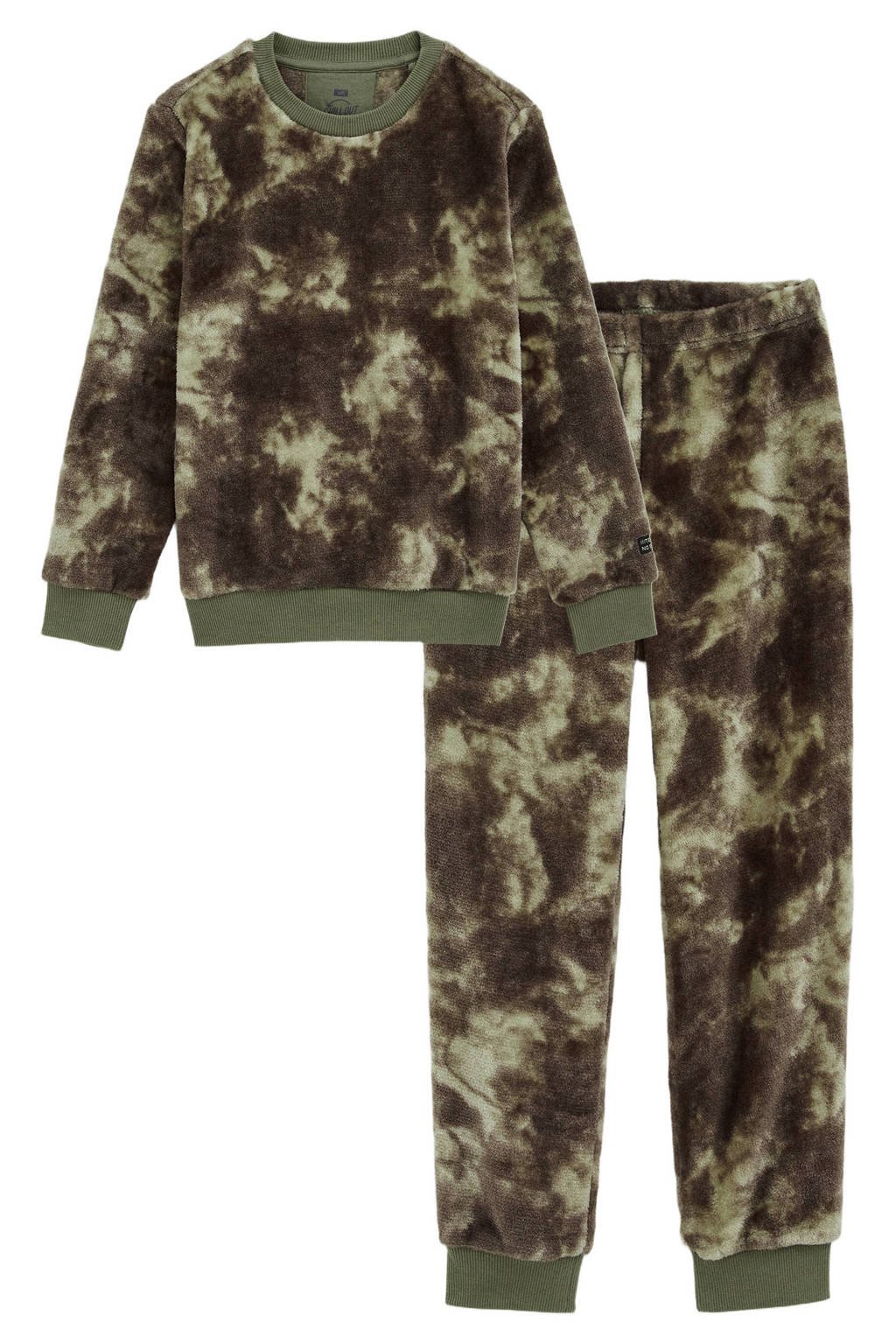 WE Fashion fleece pyjama donkergroen