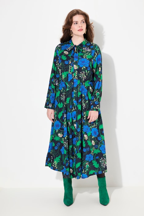 Maxikleid, A-Linie, V-Ausschnitt, Schluppe, Langarm