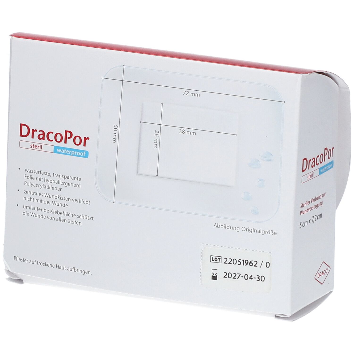 DracoPor Waterproof Wundverband steril 5 x 7,2 cm