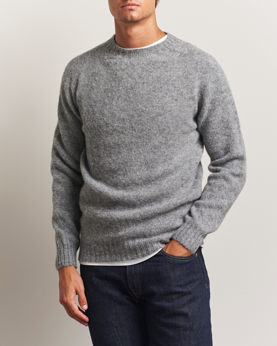 Harley Of Scotland Brushed Supersoft Lambswool Crewneck Mid Grey