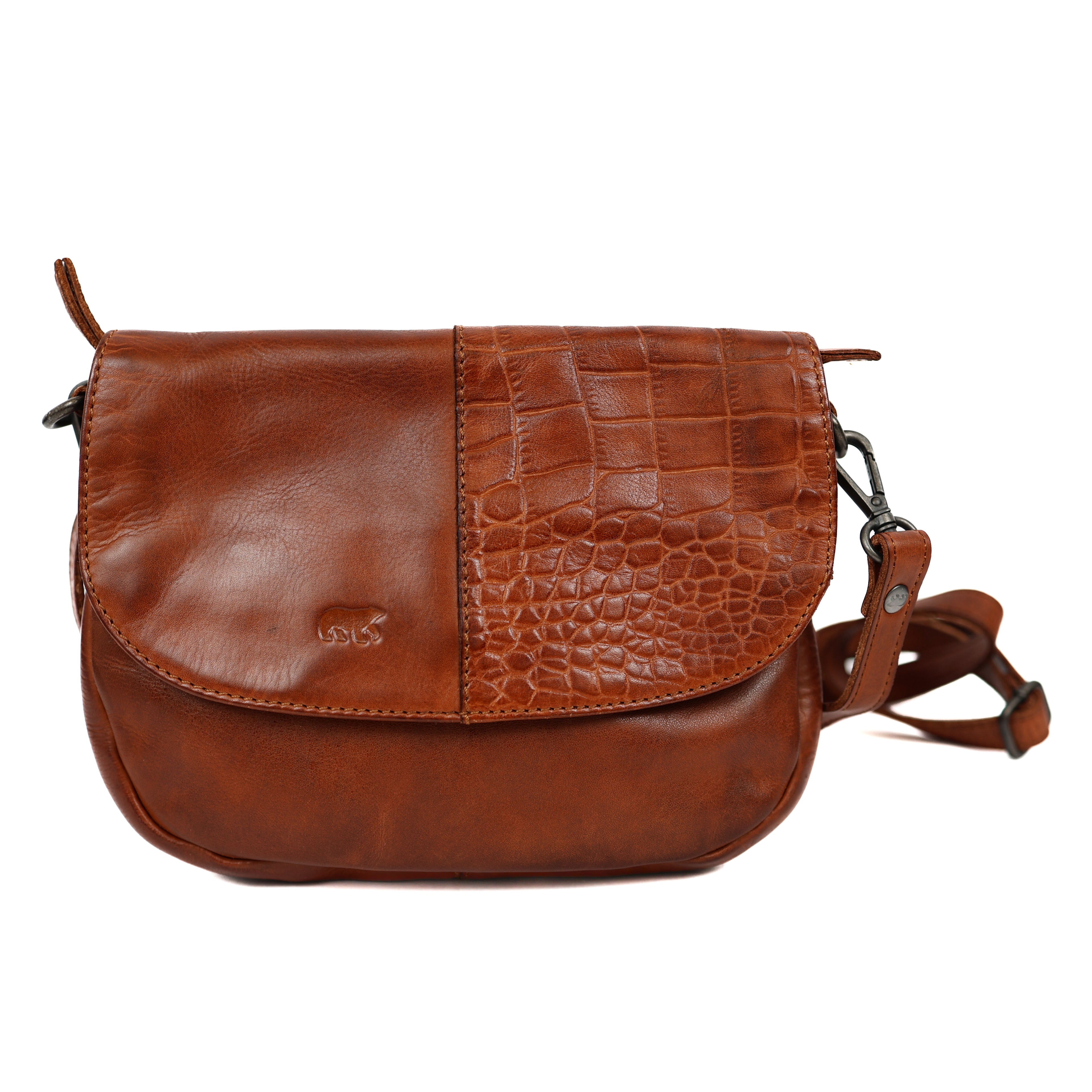 Klein schoudertasje met flap 'Maui' cognac croco Cognac