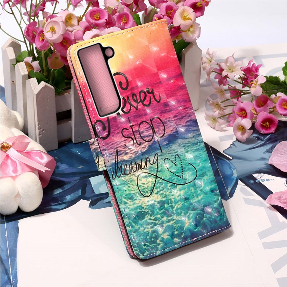 Samsung Galaxy S22 5G Leder Tasche Hülle mit Kartenfach Never Stop Dreaming
