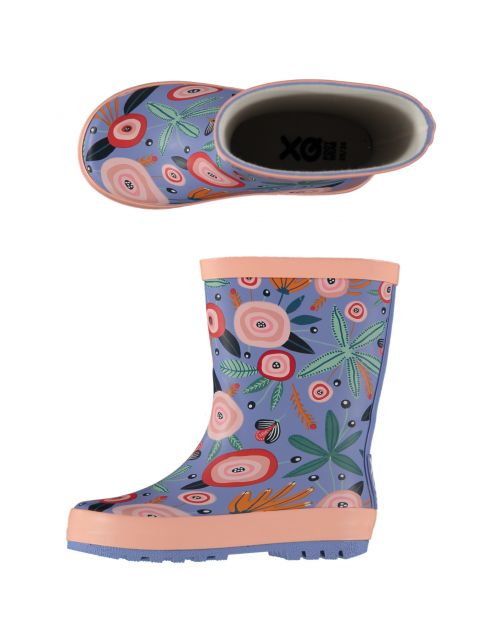 Xq Footwear Kinder Regenlaars Rubber Bloemprint Lila&Lichtroze - Laarzen