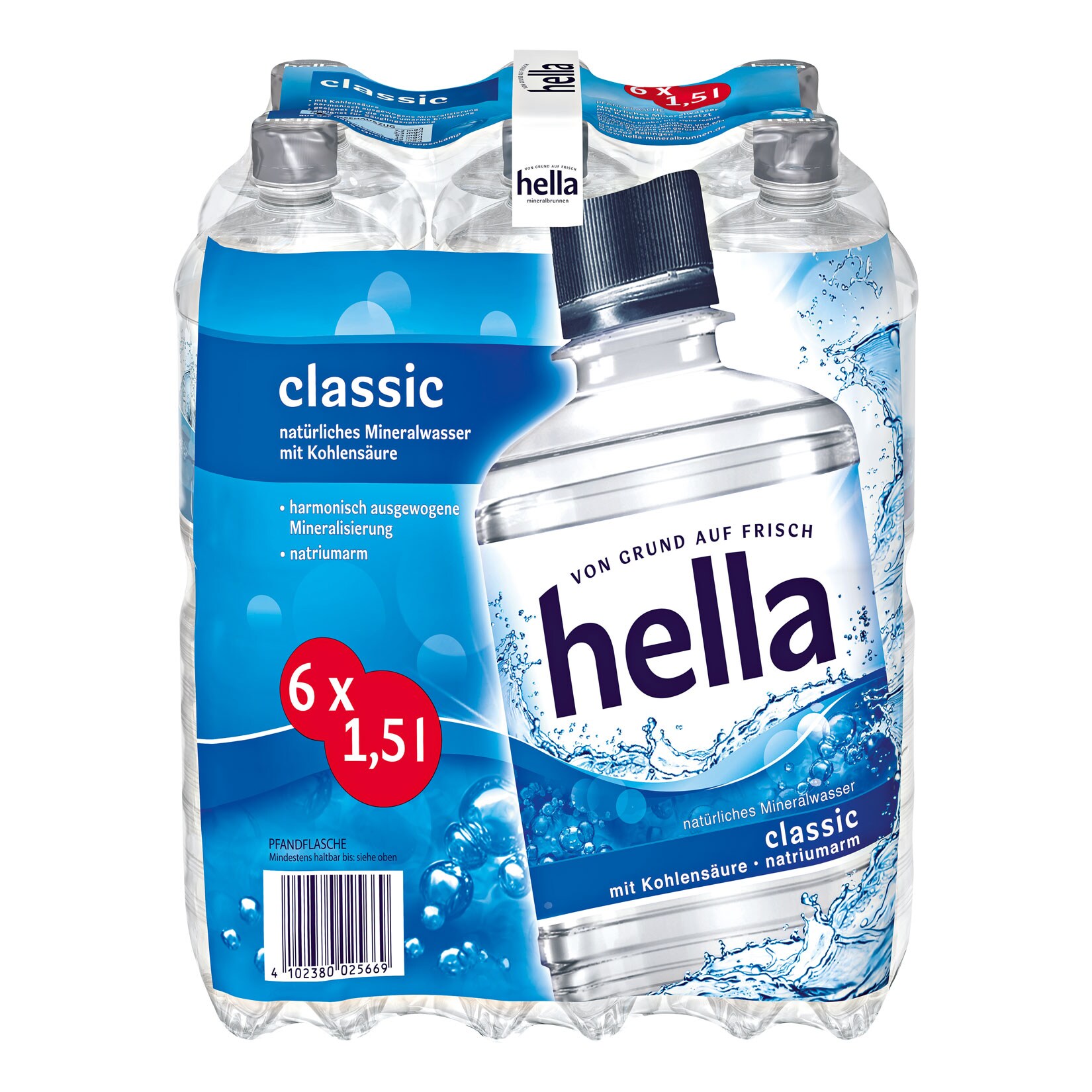 Hella Mineralwasser Classic 1,5 Liter, 6er Pack